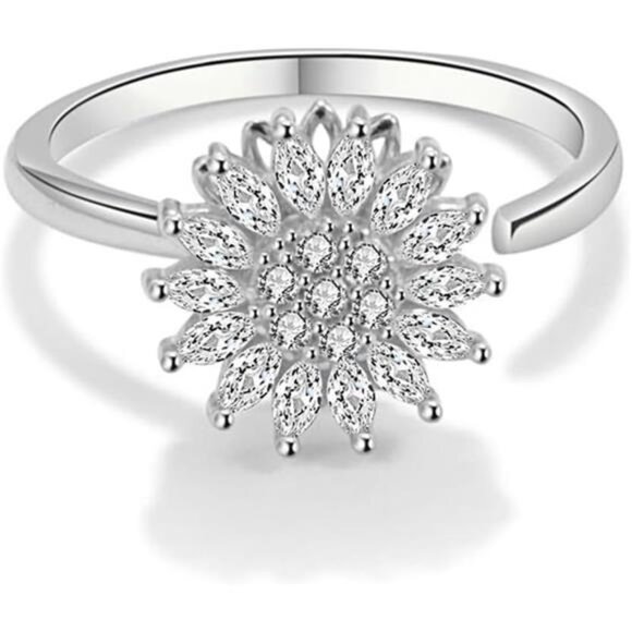 🌻 Sunflower Spinner Anxiety Ring | Gold Fidget Ring for Women | Adjustable - Picture 1 of 4